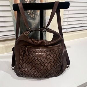 Pikolinos Shoulder Bag Backpack Faura Woven Brown Leather Convertible dark brown